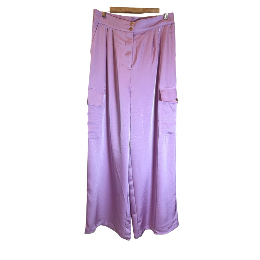 House of Harlow 1960 Satin Wide Leg Cargo Pants Lavender Purple Size Large